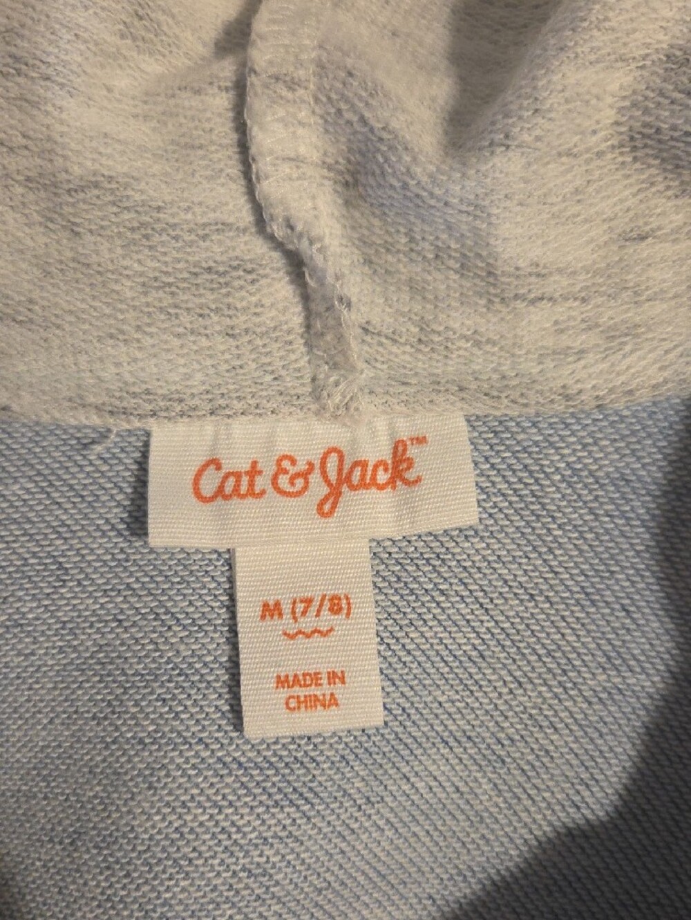 Cat & Jack Light Blue Denim Jacket with Heather Gray Hood and Sleeves - Picture 2 of 3